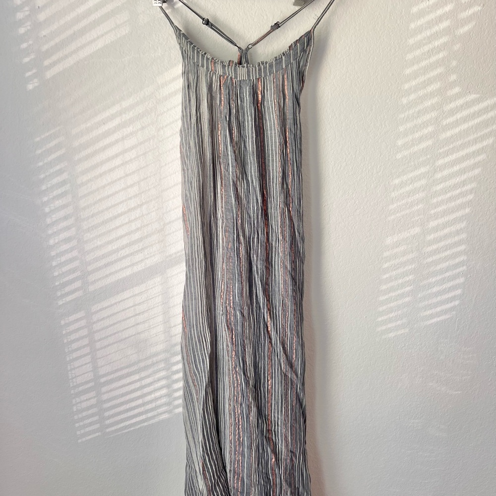 The Handloom Canggu Maxi Dress Navy with Metallic Stripes Sz S - Picture 3 of 8